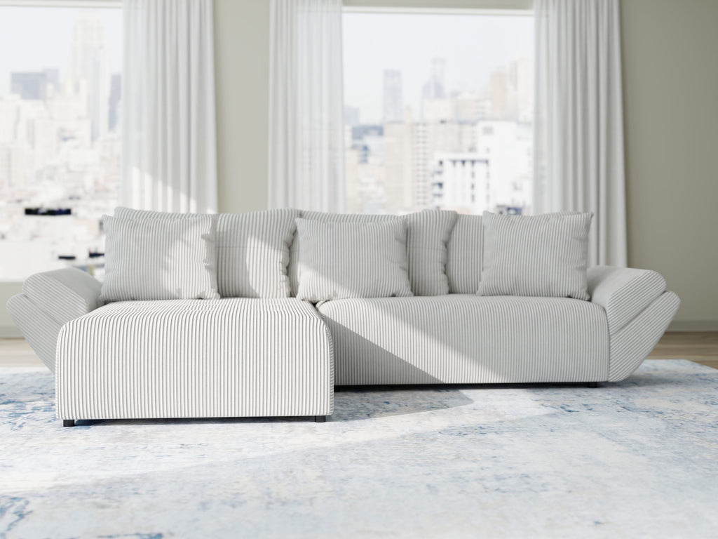 Colțar extensibil dumonde cu ladă de depozitare si sezut confortabil din spuma high-density, Berlin Zoom Gri 280x185 cm
