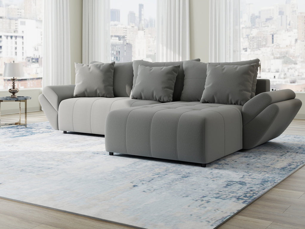 Colțar extensibil dumonde cu ladă de depozitare si sezut confortabil din spuma high-density, Berlin Royal Gri 280x185 cm II