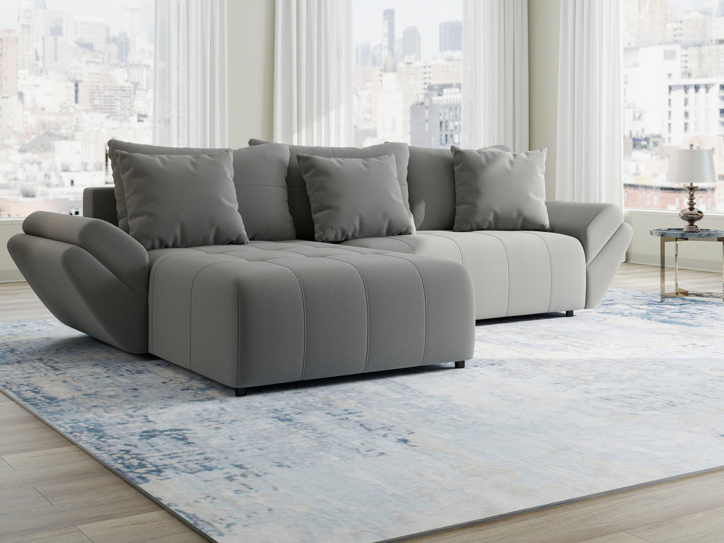 Colțar extensibil dumonde cu ladă de depozitare si sezut confortabil din spuma high-density, Berlin Royal Gri 280x185 cm