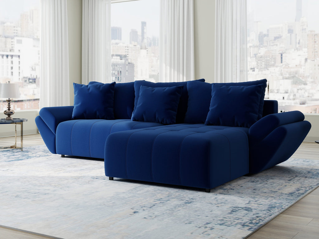 Colțar extensibil dumonde cu ladă de depozitare si sezut confortabil din spuma high-density, Berlin Royal Albastru Navy 280x185 cm II