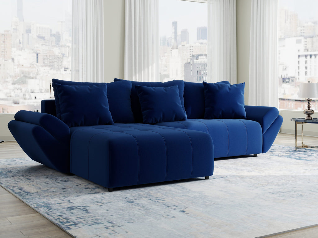 Colțar extensibil dumonde cu ladă de depozitare si sezut confortabil din spuma high-density, Berlin Royal Albastru Navy 280x185 cm