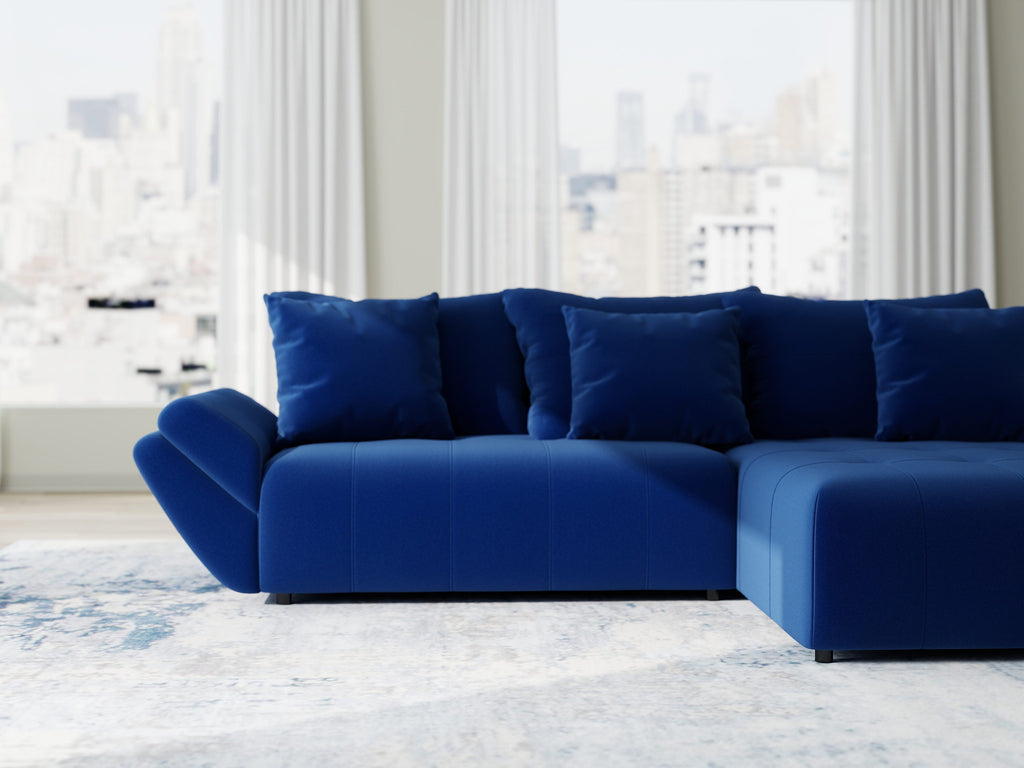 Colțar extensibil dumonde cu ladă de depozitare si sezut confortabil din spuma high-density, Berlin Royal Albastru Navy 280x185 cm II