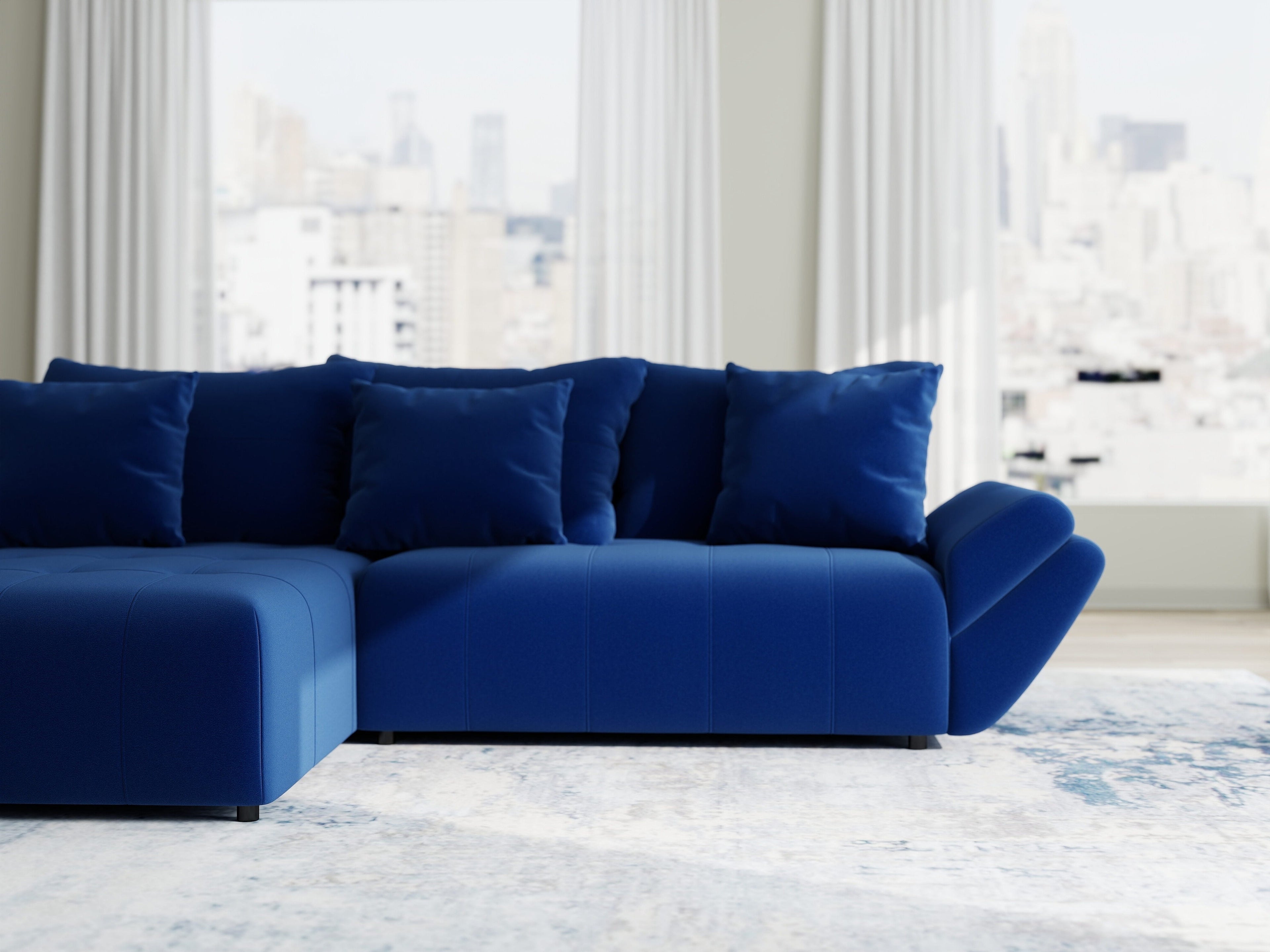 Colțar extensibil dumonde cu ladă de depozitare si sezut confortabil din spuma high-density, Berlin Royal Albastru Navy 280x185 cm