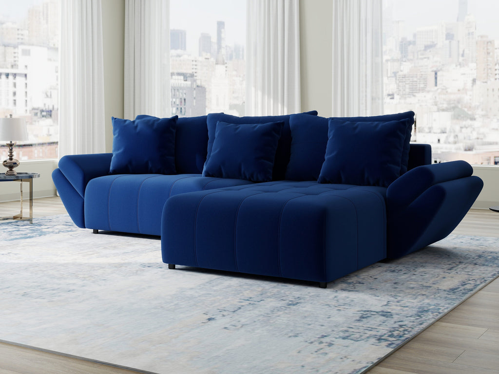 Colțar extensibil dumonde cu ladă de depozitare si sezut confortabil din spuma high-density, Berlin Royal Albastru Navy 280x185 cm II