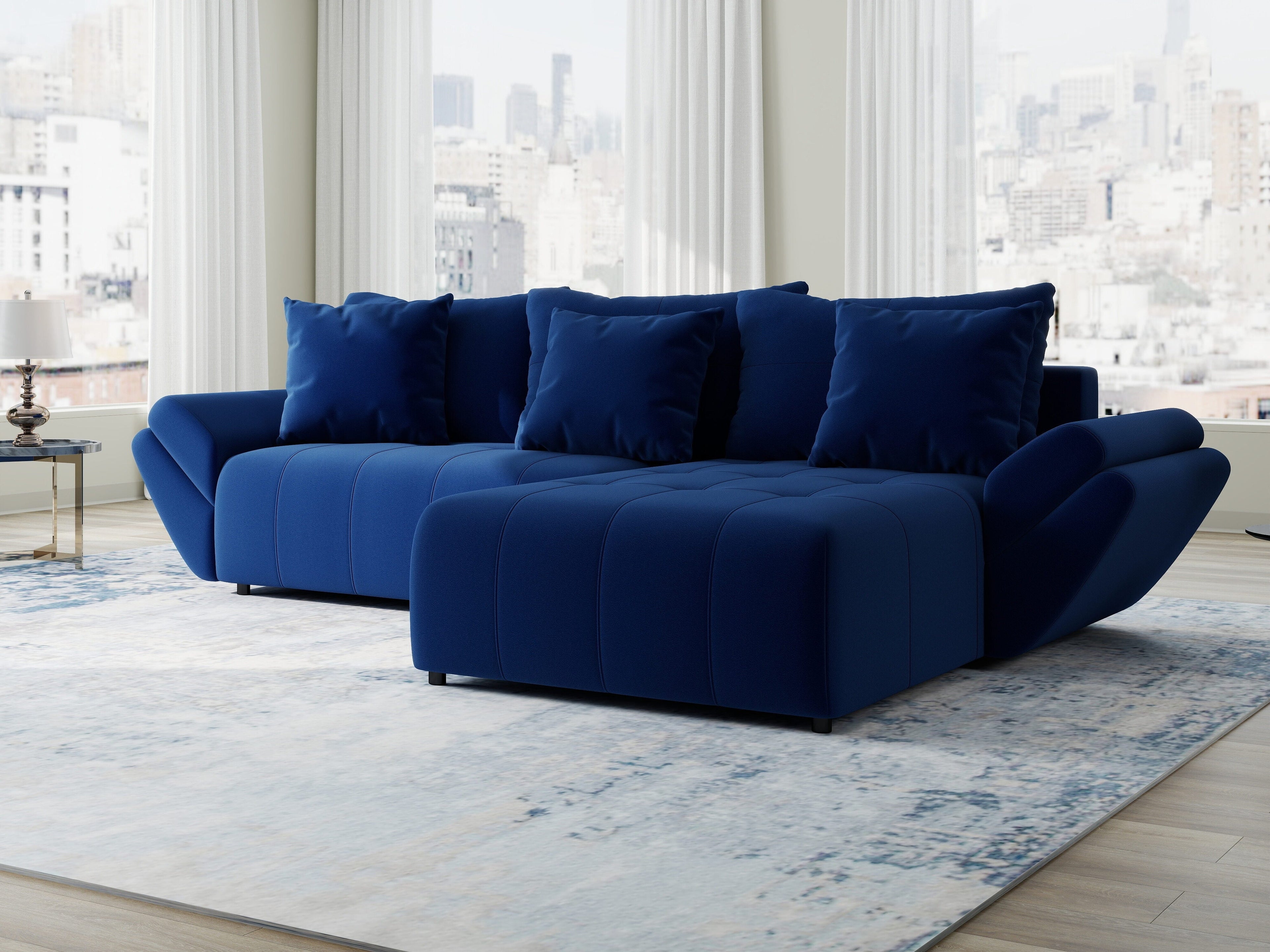 Colțar extensibil dumonde cu ladă de depozitare si sezut confortabil din spuma high-density, Berlin Royal Albastru Navy 280x185 cm II
