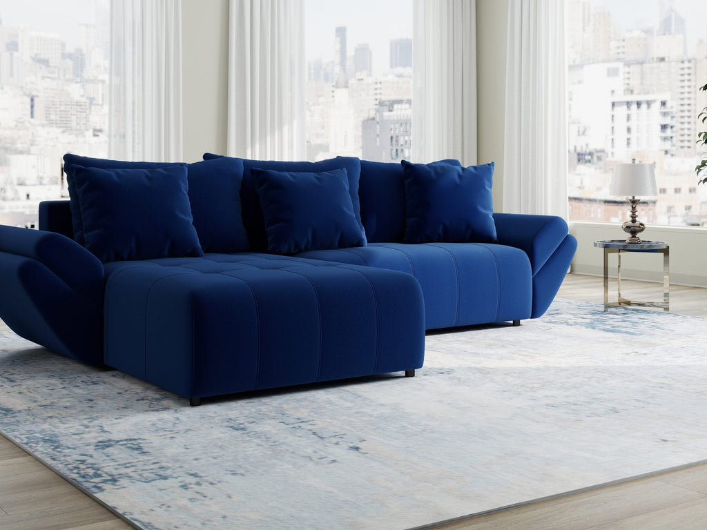 Colțar extensibil dumonde cu ladă de depozitare si sezut confortabil din spuma high-density, Berlin Royal Albastru Navy 280x185 cm