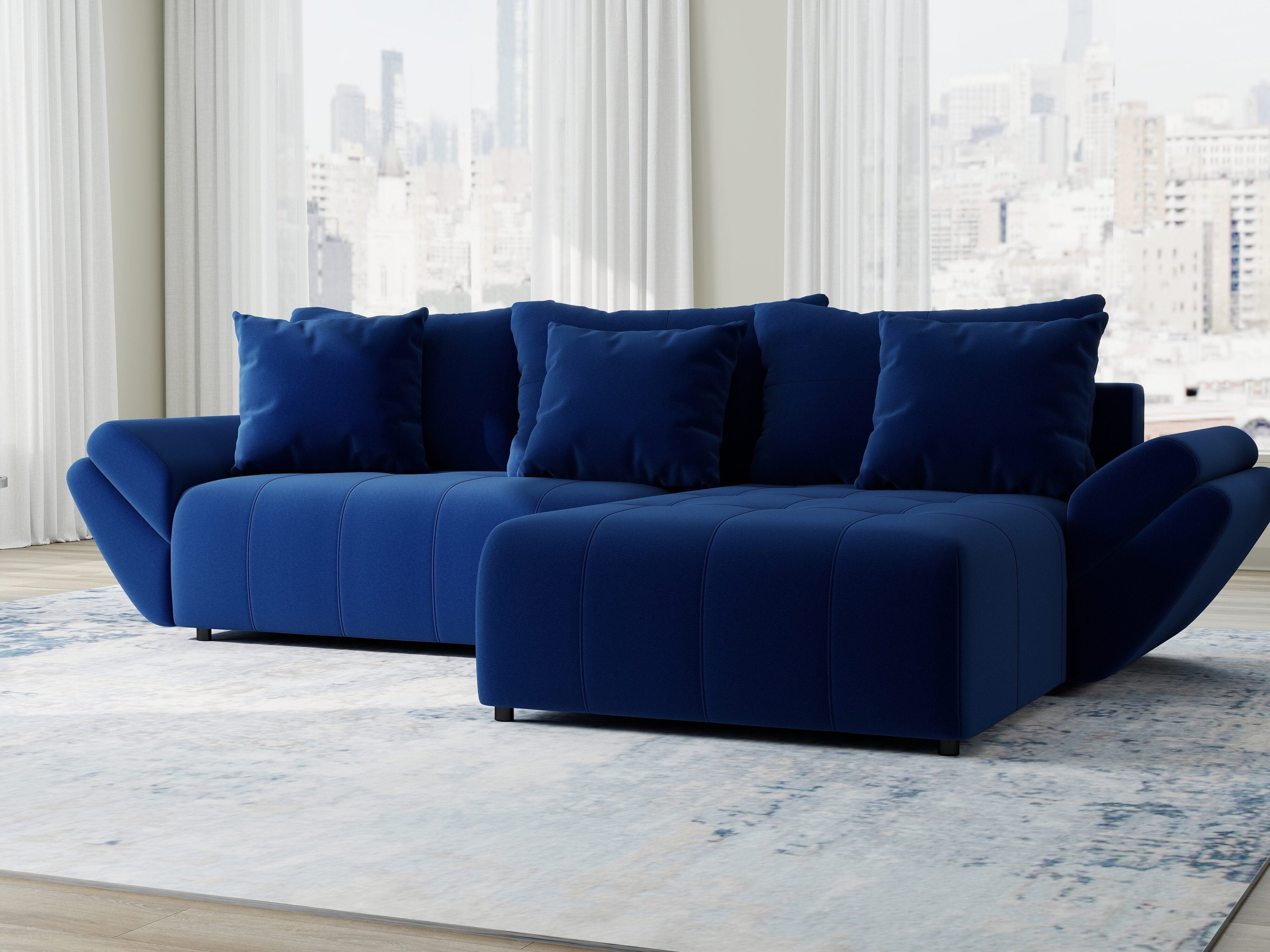 Colțar extensibil dumonde cu ladă de depozitare si sezut confortabil din spuma high-density, Berlin Royal Albastru Navy 280x185 cm II