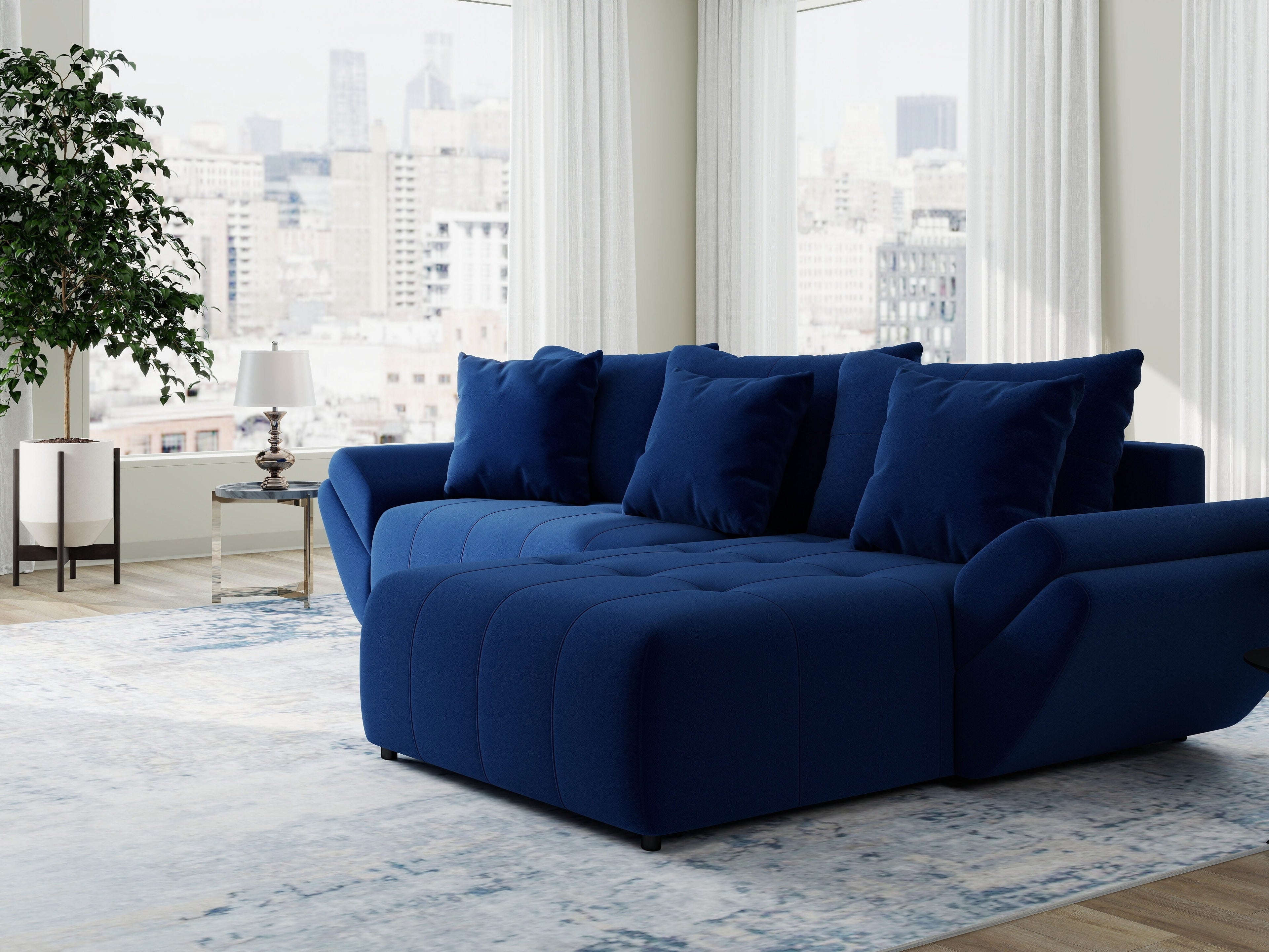 Colțar extensibil dumonde cu ladă de depozitare si sezut confortabil din spuma high-density, Berlin Royal Albastru Navy 280x185 cm II