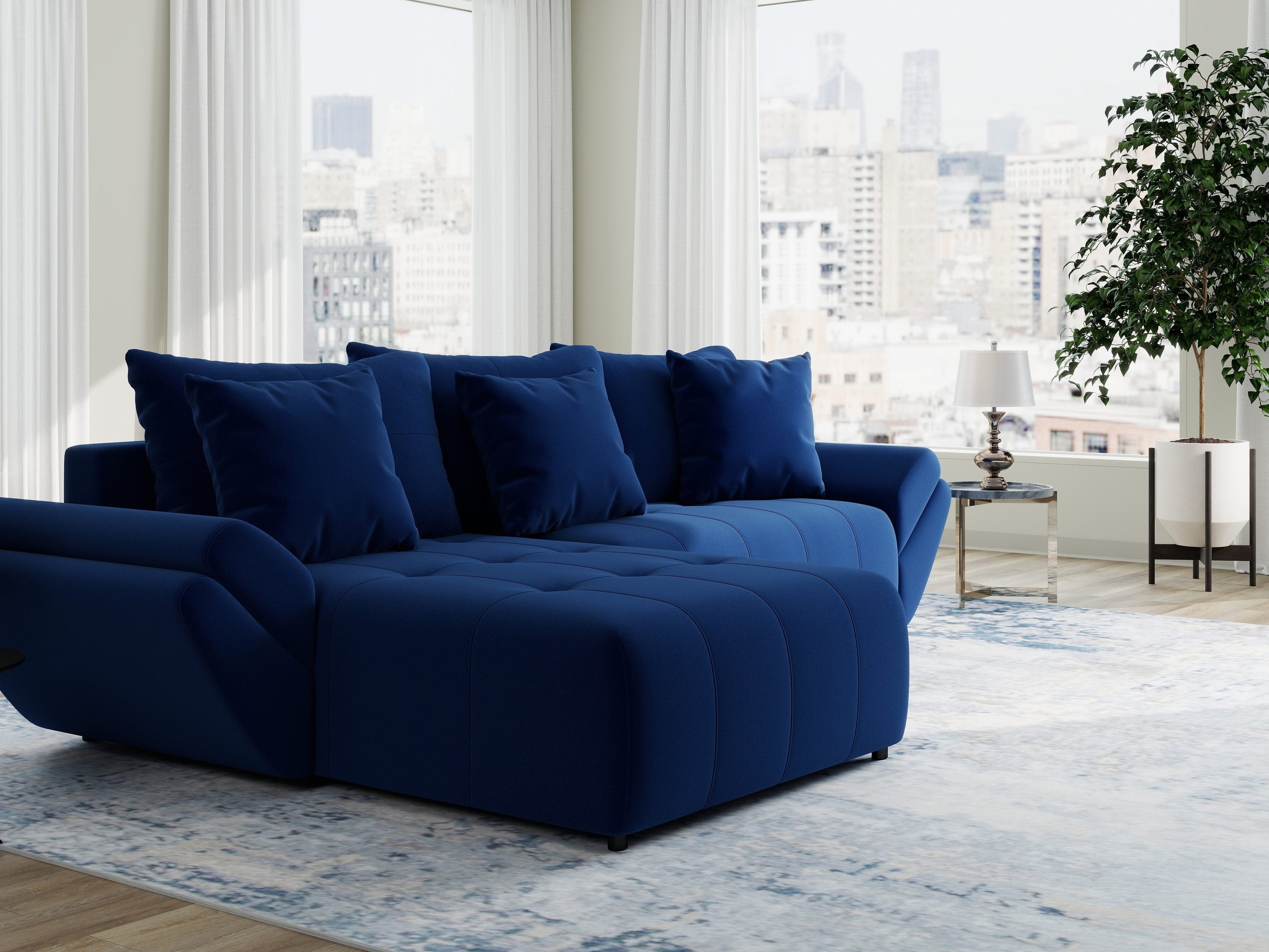 Colțar extensibil dumonde cu ladă de depozitare si sezut confortabil din spuma high-density, Berlin Royal Albastru Navy 280x185 cm