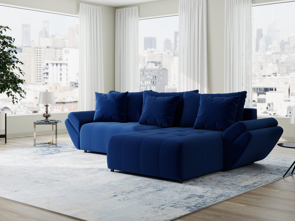 Colțar extensibil dumonde cu ladă de depozitare si sezut confortabil din spuma high-density, Berlin Royal Albastru Navy 280x185 cm II