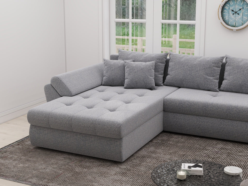 Colțar extensibil dumonde cu ladă de depozitare si sezut confortabil din spuma high-density, Loana XL Monte Gri 84 335x185 cm