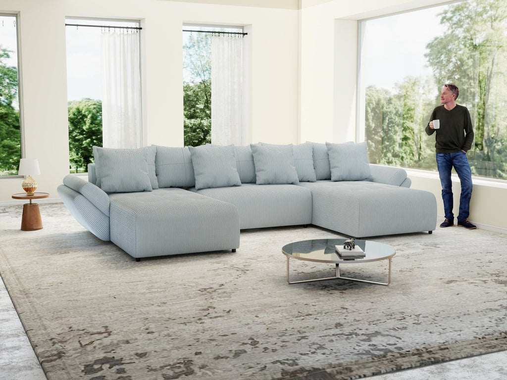 Colțar extensibil dumonde cu ladă de depozitare si sezut confortabil din spuma high-density, Berlin U Zoom GREY 380x180 cm