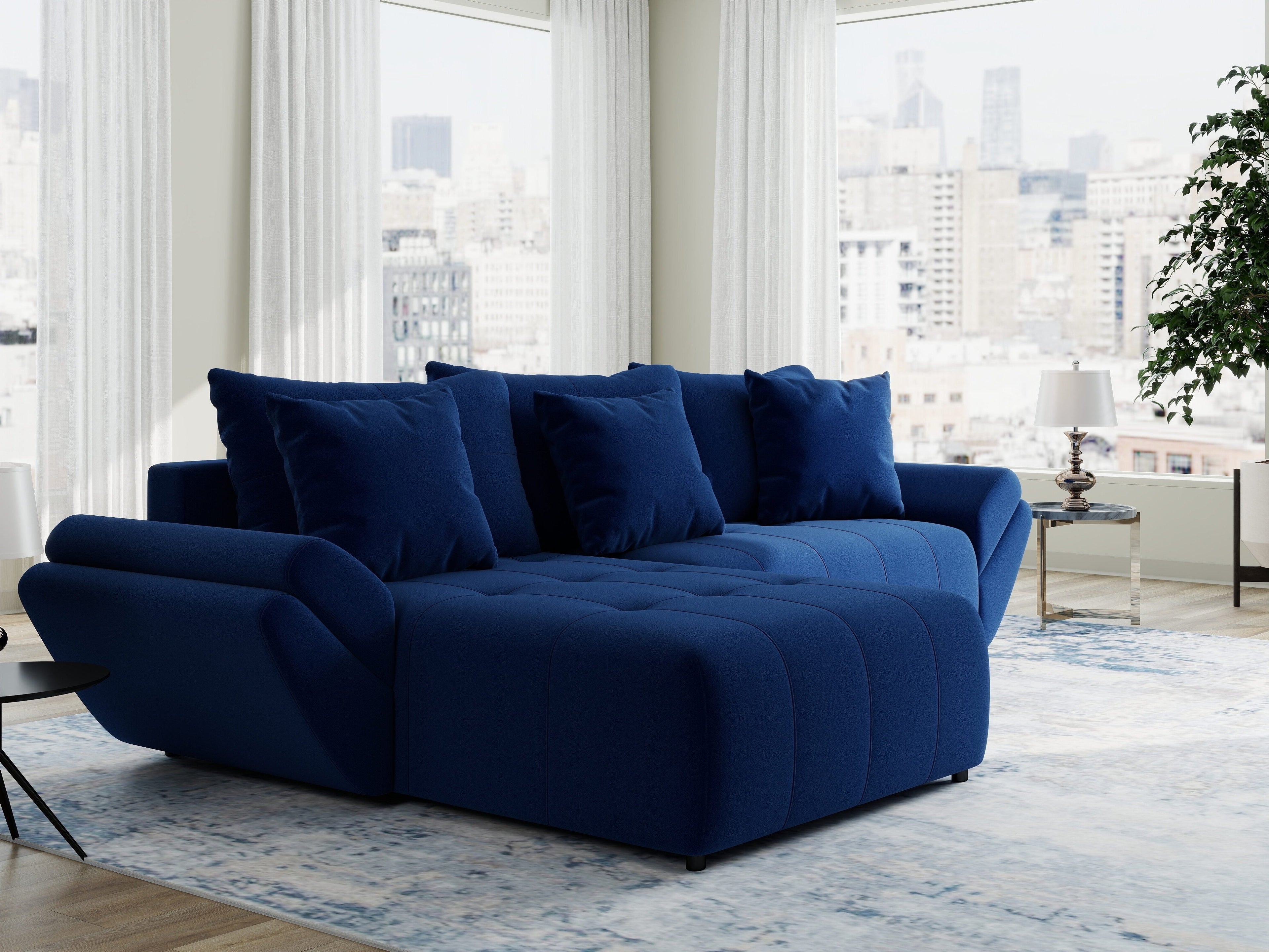 Colțar extensibil dumonde cu ladă de depozitare si sezut confortabil din spuma high-density, Berlin Royal Albastru Navy 280x185 cm