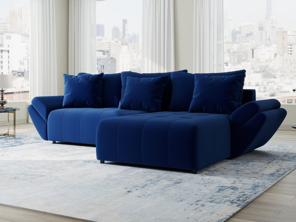 Colțar extensibil dumonde cu ladă de depozitare si sezut confortabil din spuma high-density, Berlin Royal Albastru Navy 280x185 cm II