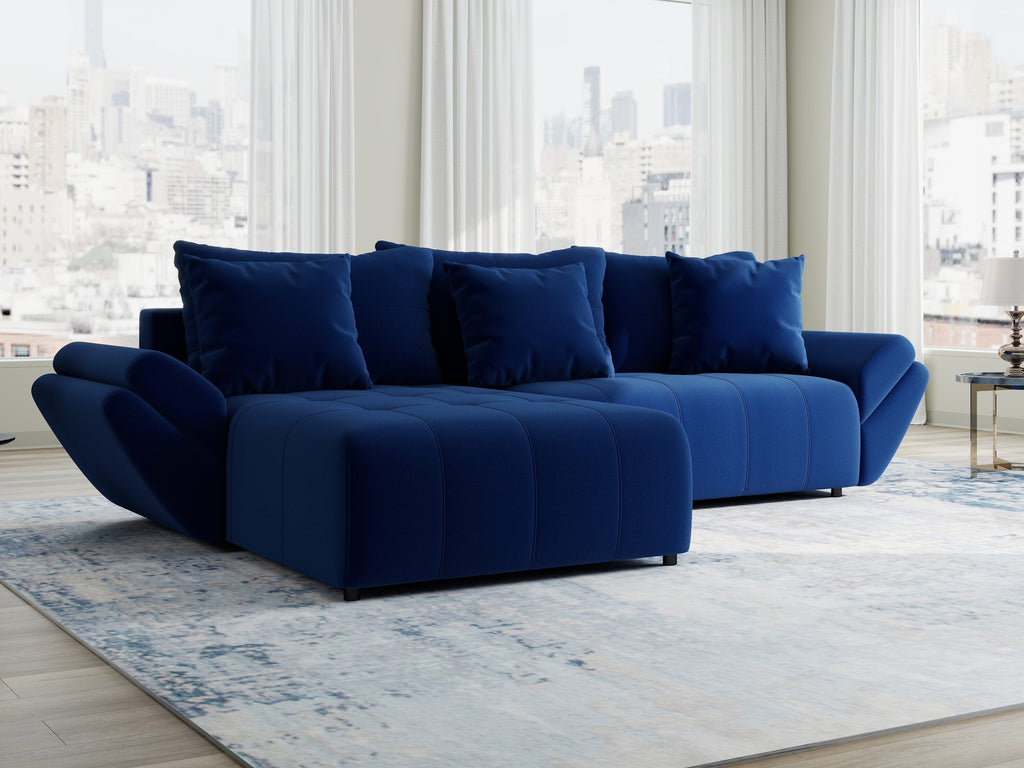 Colțar extensibil dumonde cu ladă de depozitare si sezut confortabil din spuma high-density, Berlin Royal Albastru Navy 280x185 cm