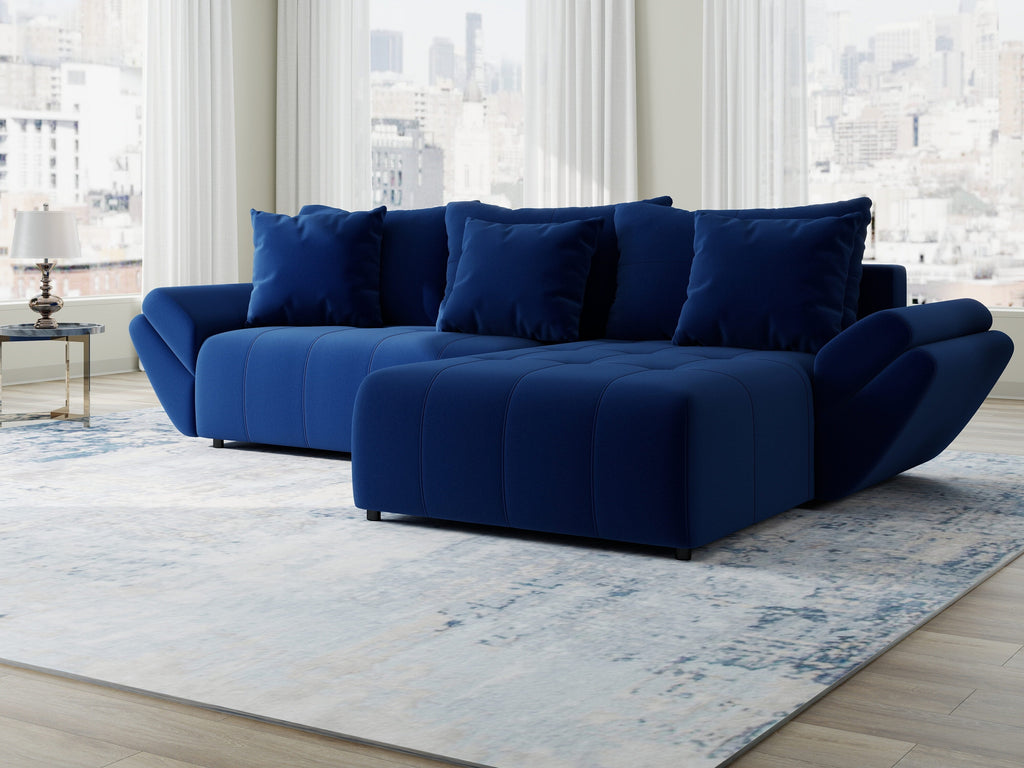 Colțar extensibil dumonde cu ladă de depozitare si sezut confortabil din spuma high-density, Berlin Royal Albastru Navy 280x185 cm II
