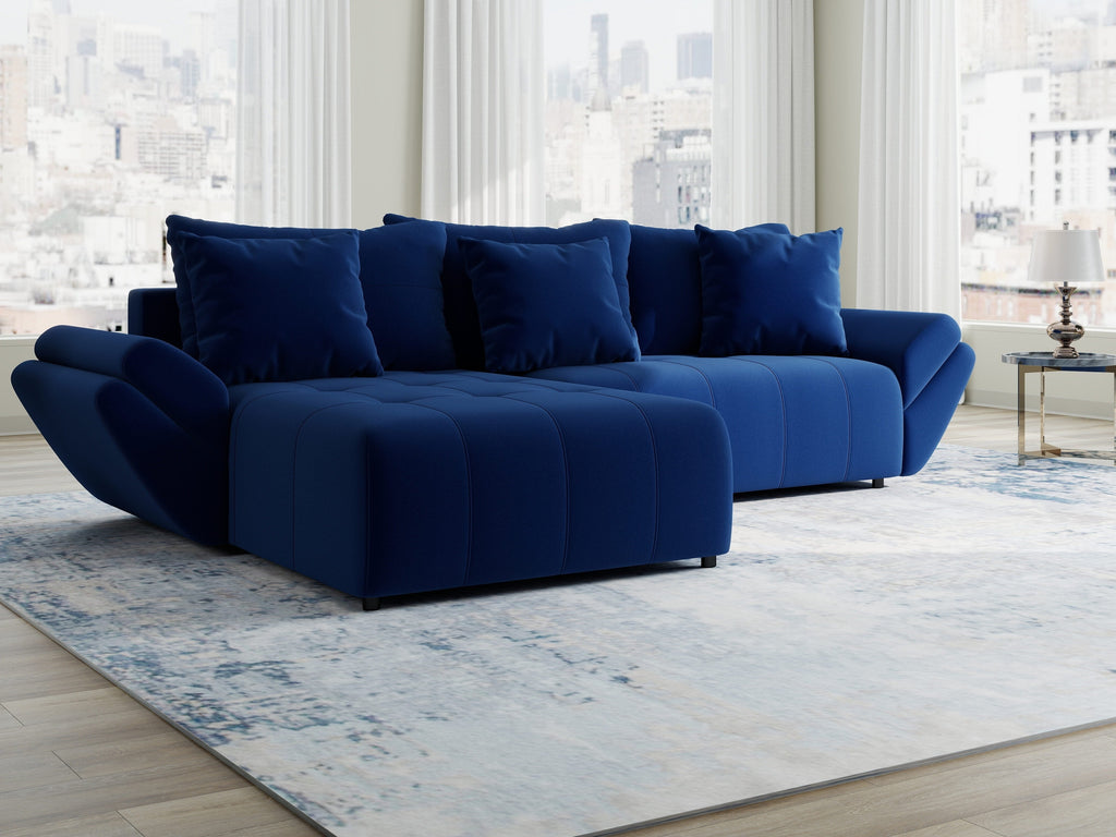 Colțar extensibil dumonde cu ladă de depozitare si sezut confortabil din spuma high-density, Berlin Royal Albastru Navy 280x185 cm