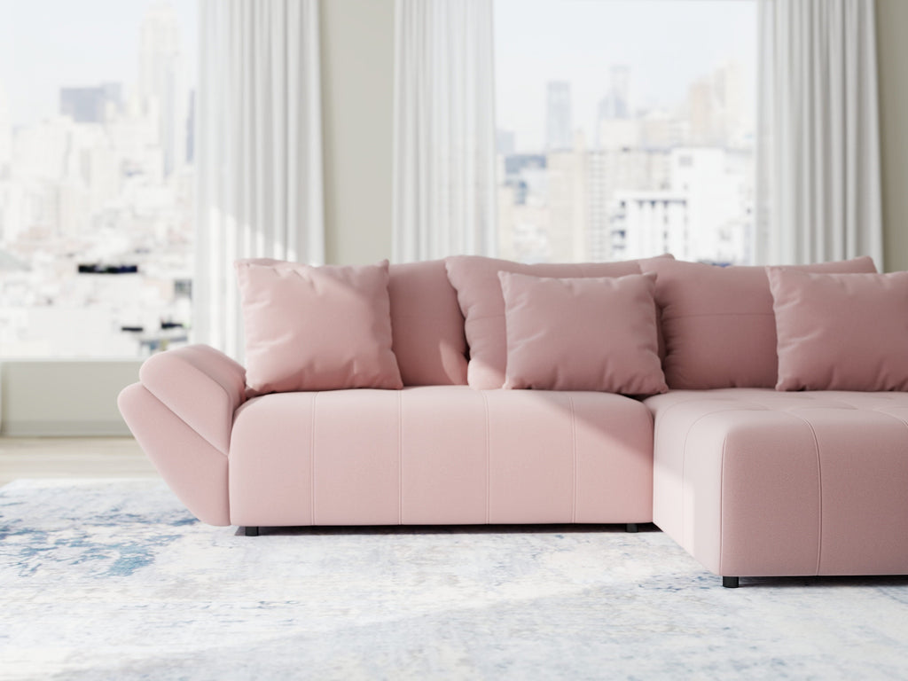 Colțar extensibil dumonde cu ladă de depozitare si sezut confortabil din spuma high-density, Berlin Royal Roz 280x185 cm II