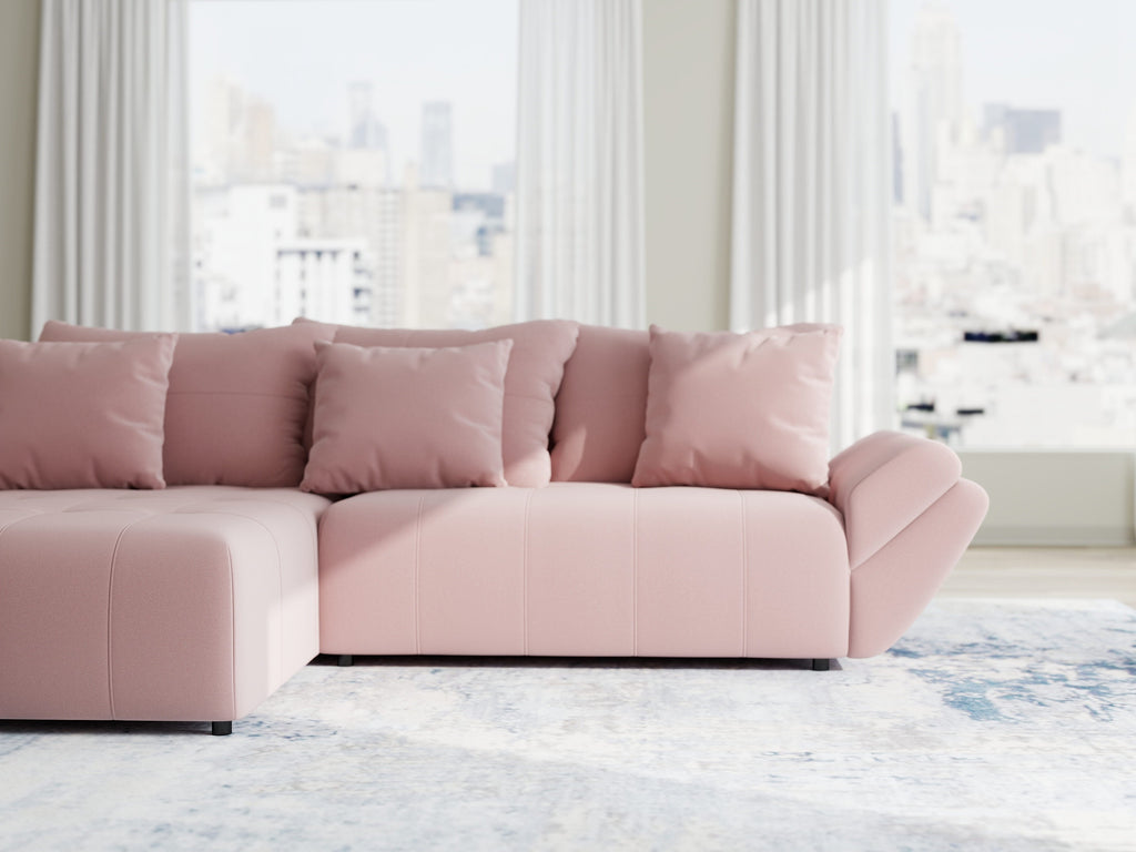 Colțar extensibil dumonde cu ladă de depozitare si sezut confortabil din spuma high-density, Berlin Royal Roz 280x185 cm