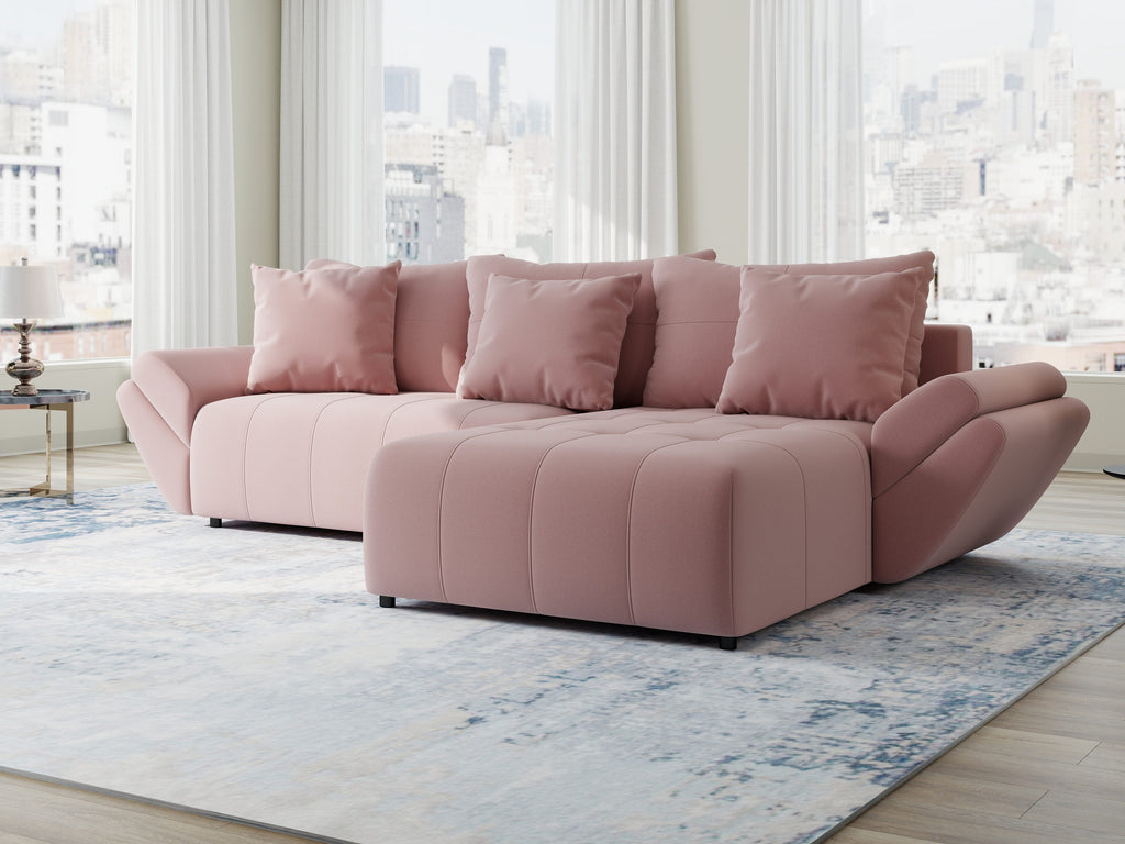 Colțar extensibil dumonde cu ladă de depozitare si sezut confortabil din spuma high-density, Berlin Royal Roz 280x185 cm II