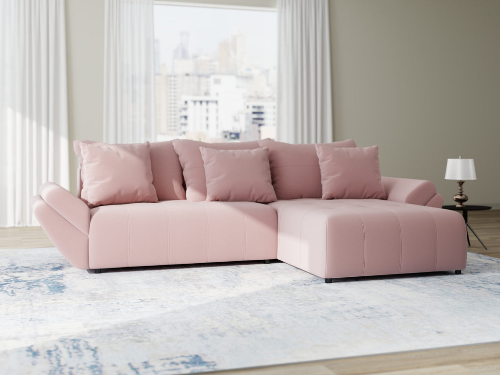Colțar extensibil dumonde cu ladă de depozitare si sezut confortabil din spuma high-density, Berlin Royal Roz 280x185 cm II