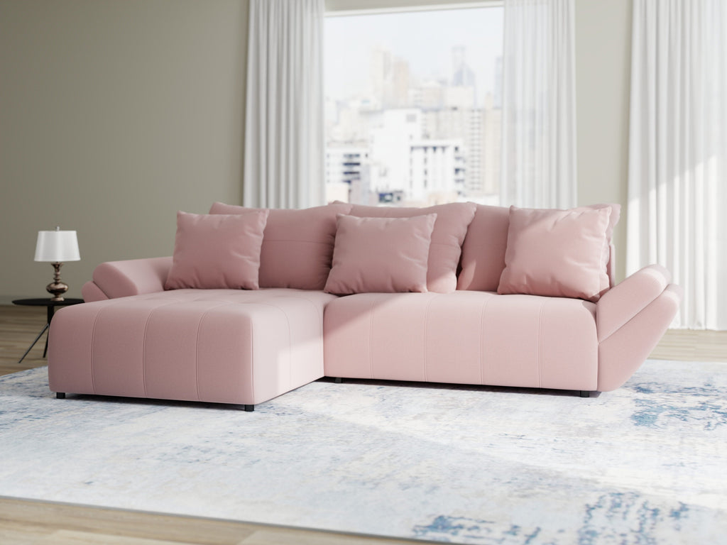 Colțar extensibil dumonde cu ladă de depozitare si sezut confortabil din spuma high-density, Berlin Royal Roz 280x185 cm