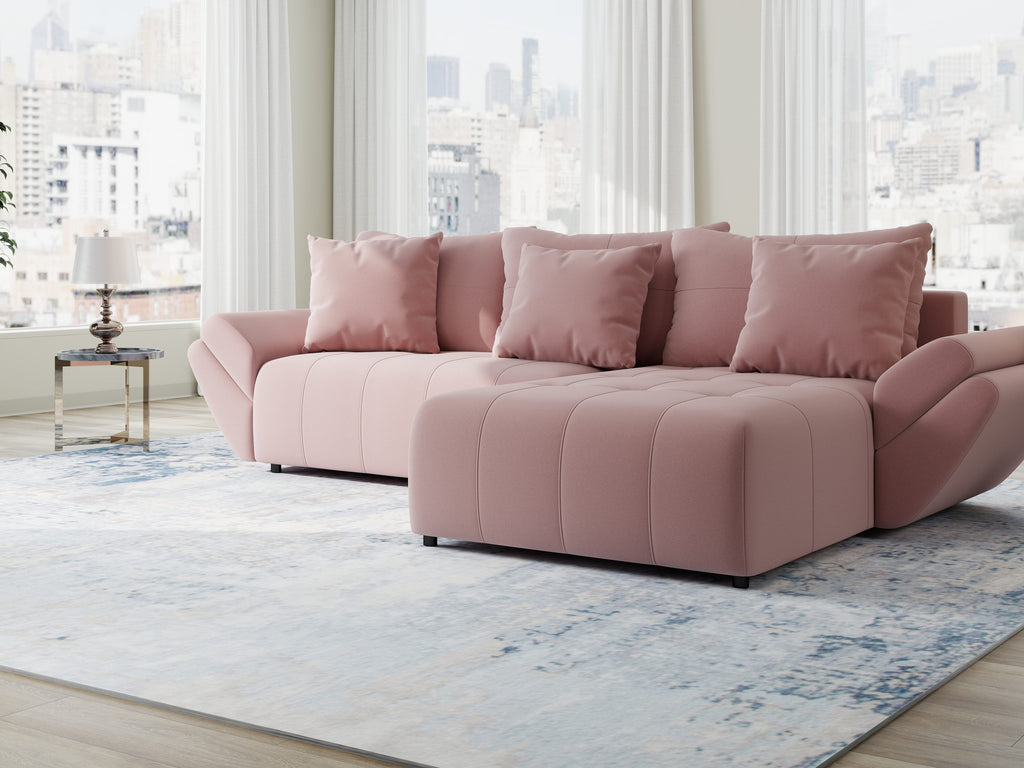 Colțar extensibil dumonde cu ladă de depozitare si sezut confortabil din spuma high-density, Berlin Royal Roz 280x185 cm II