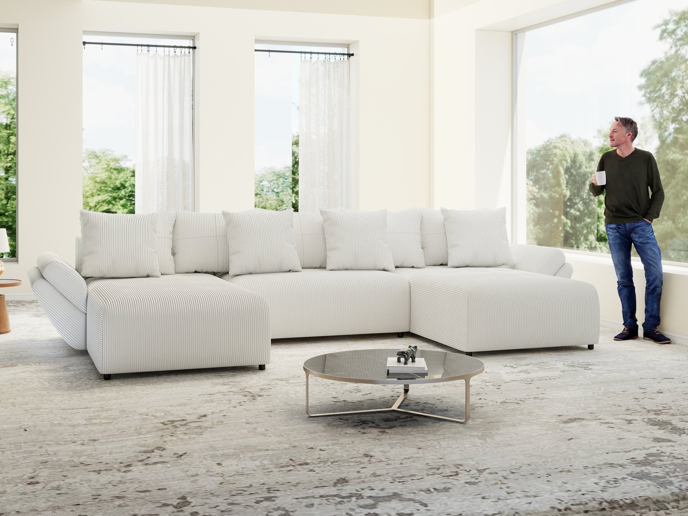 Colțar extensibil dumonde cu ladă de depozitare si sezut confortabil din spuma high-density, Berlin U Zoom Grey 380x180 cm