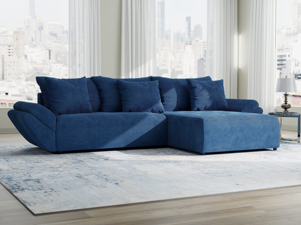 Colțar extensibil dumonde cu ladă de depozitare si sezut confortabil din spuma high-density, Berlin Zoom Albastru 280x185 cm II