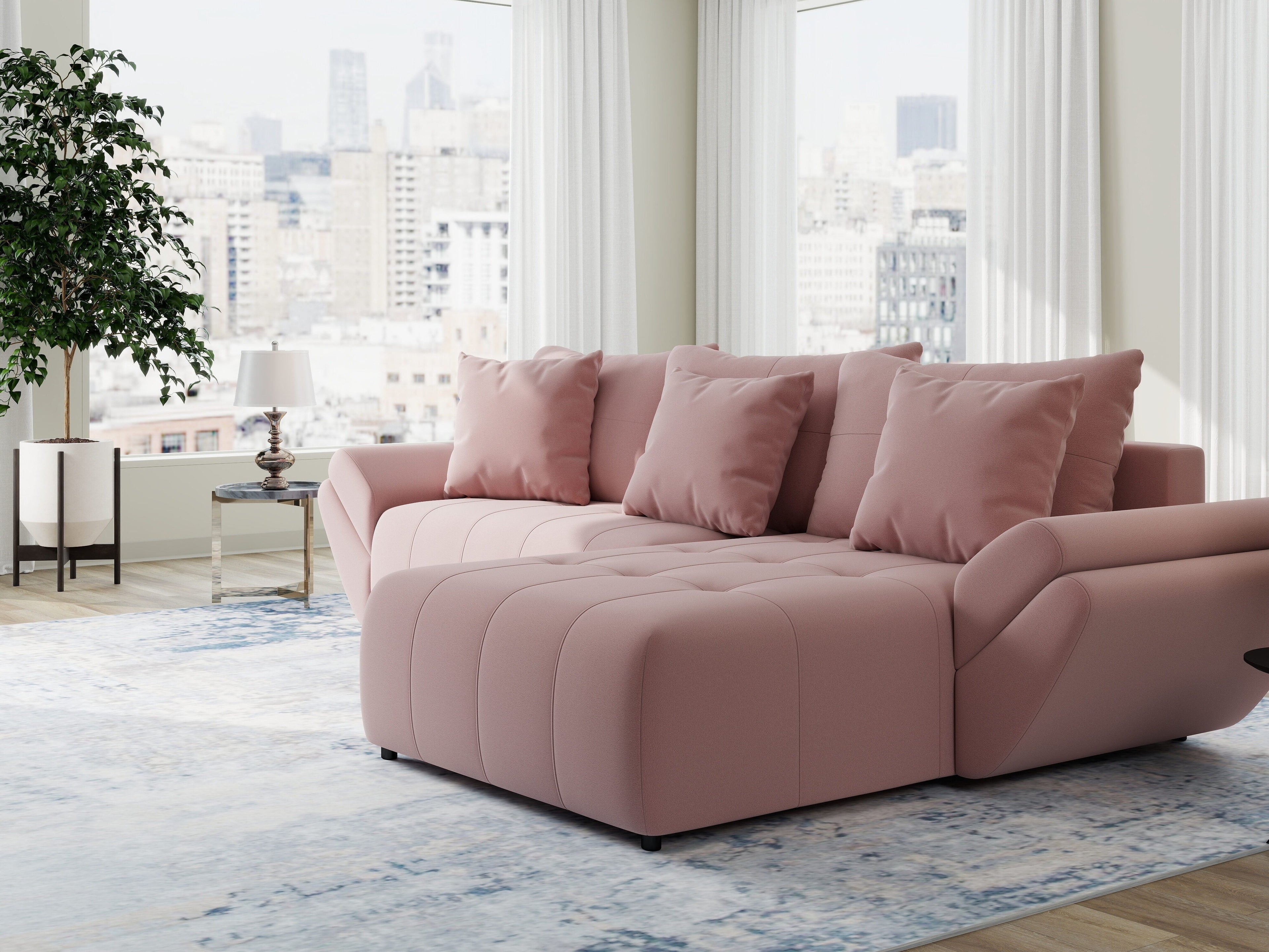 Colțar extensibil dumonde cu ladă de depozitare si sezut confortabil din spuma high-density, Berlin Royal Roz 280x185 cm II