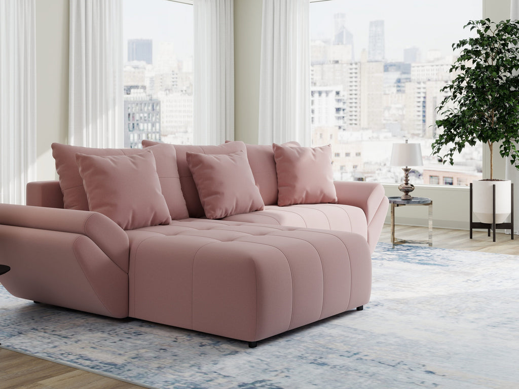 Colțar extensibil dumonde cu ladă de depozitare si sezut confortabil din spuma high-density, Berlin Royal Roz 280x185 cm