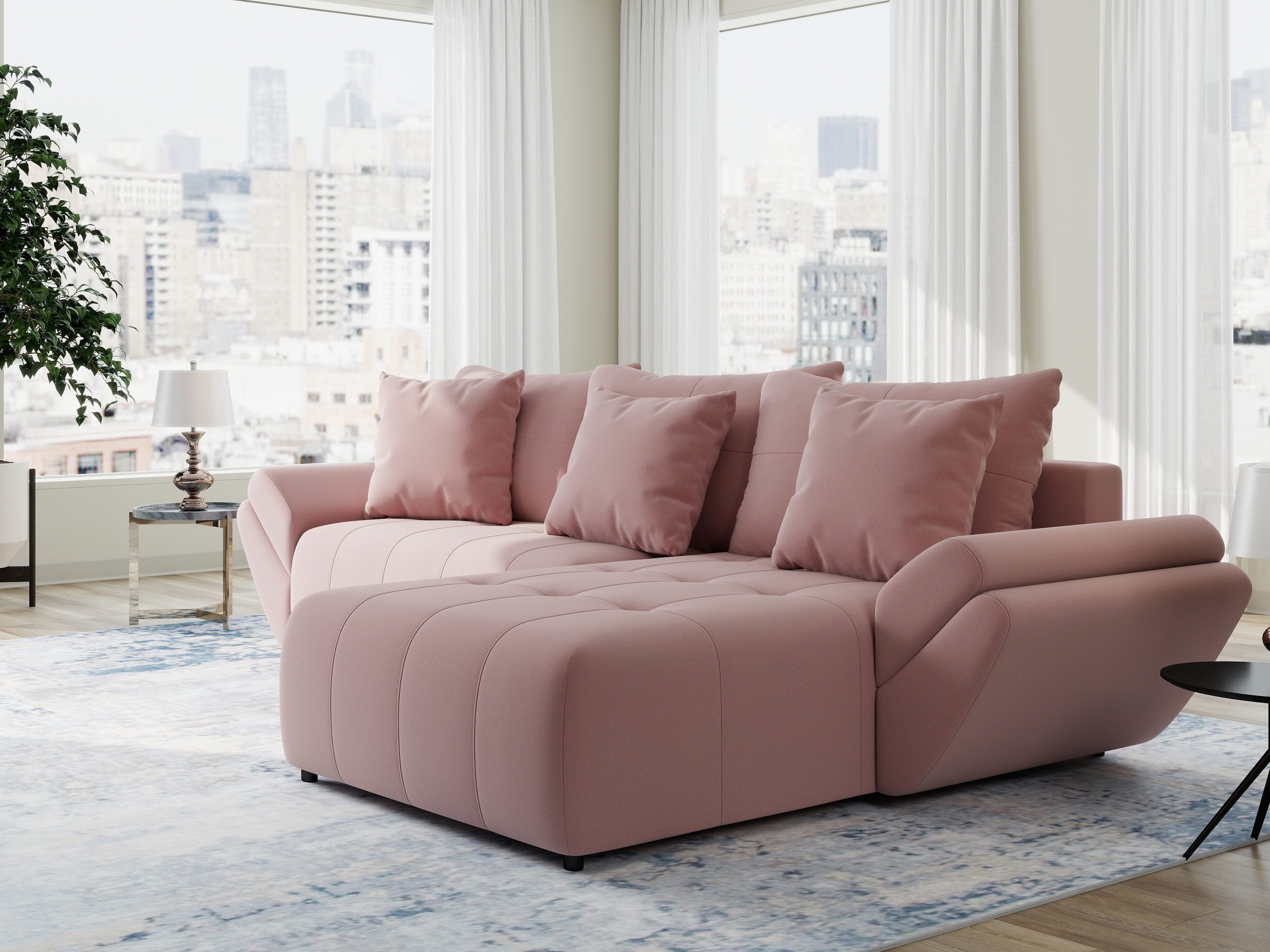 Colțar extensibil dumonde cu ladă de depozitare si sezut confortabil din spuma high-density, Berlin Royal Roz 280x185 cm II