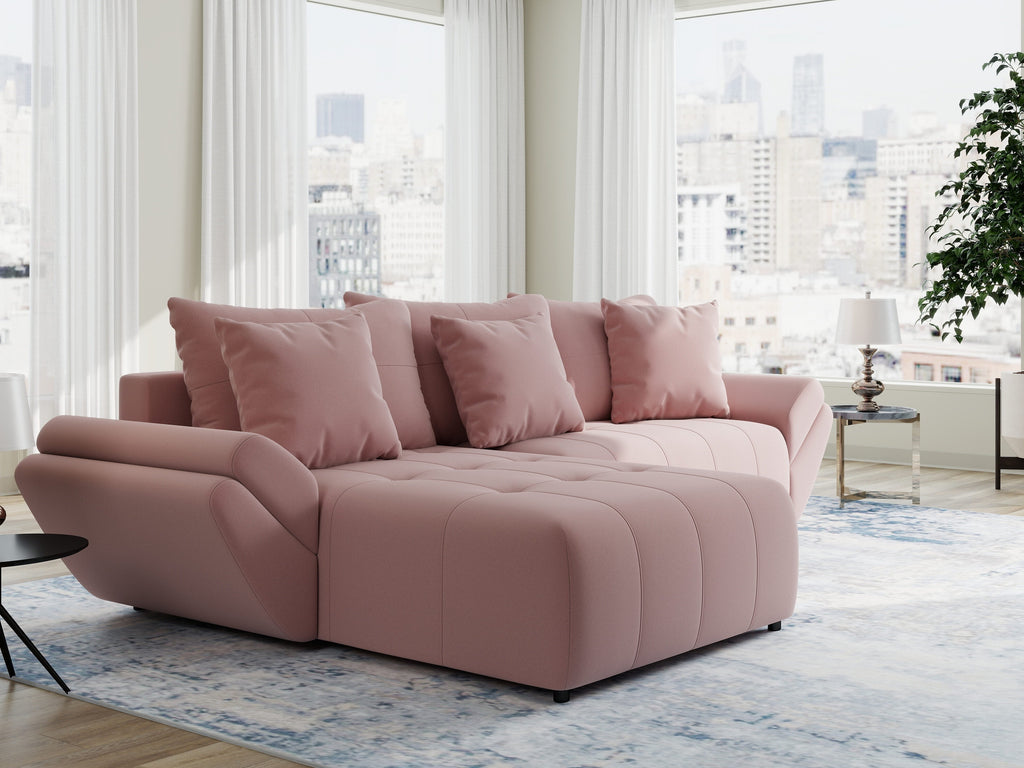 Colțar extensibil dumonde cu ladă de depozitare si sezut confortabil din spuma high-density, Berlin Royal Roz 280x185 cm