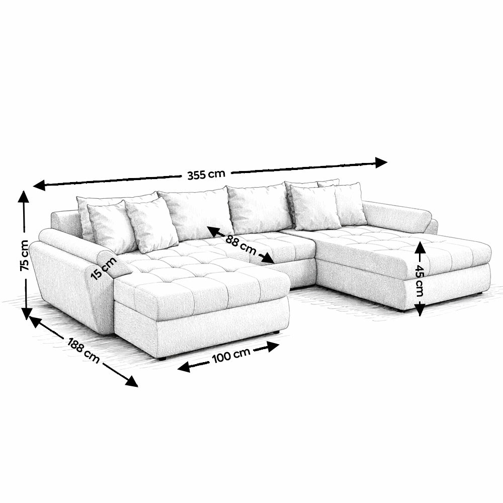 Colțar extensibil dumonde cu ladă de depozitare si sezut confortabil din spuma high-density, Loana U Madagaskar Brown 355x185 cm