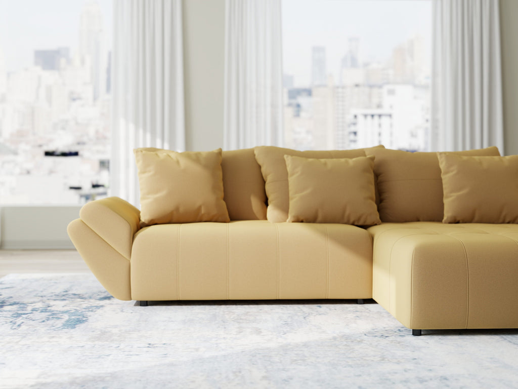 Colțar extensibil dumonde cu ladă de depozitare si sezut confortabil din spuma high-density, Berlin Royal Galben Mustar 280x185 cm II