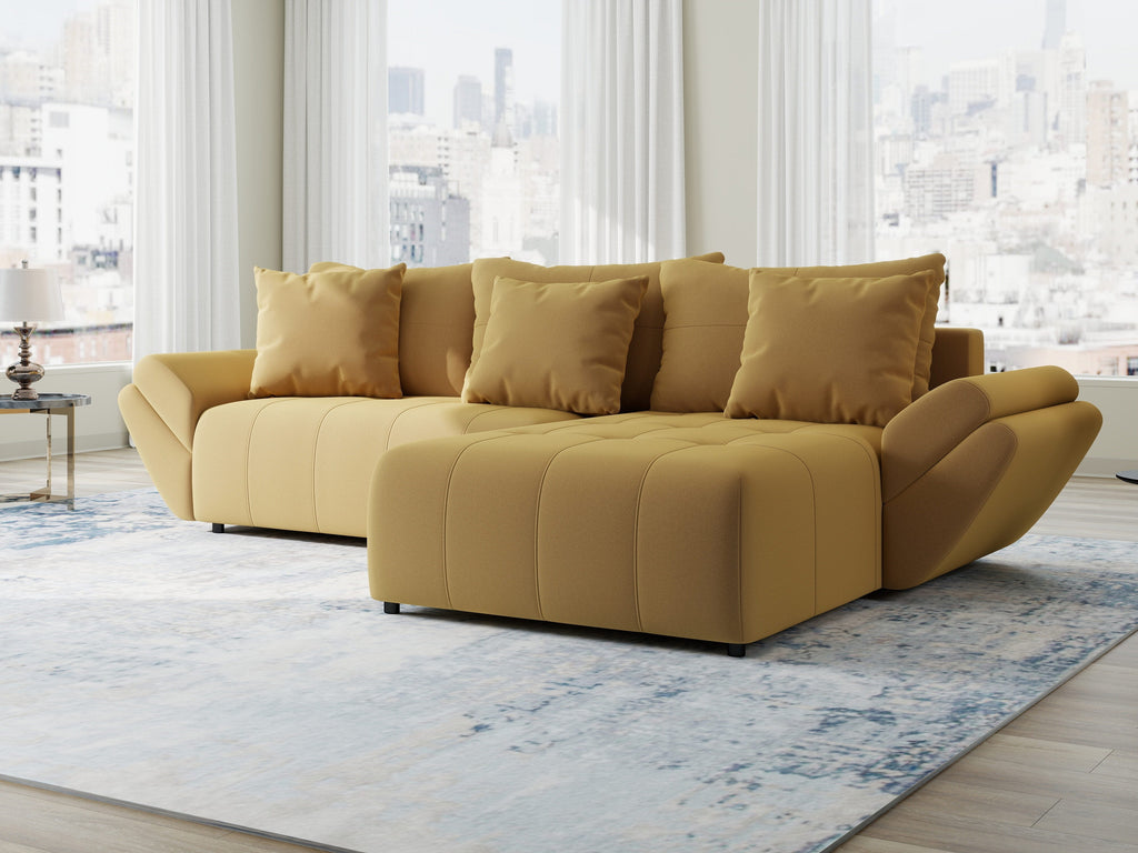 Colțar extensibil dumonde cu ladă de depozitare si sezut confortabil din spuma high-density, Berlin Royal Galben Mustar 280x185 cm II