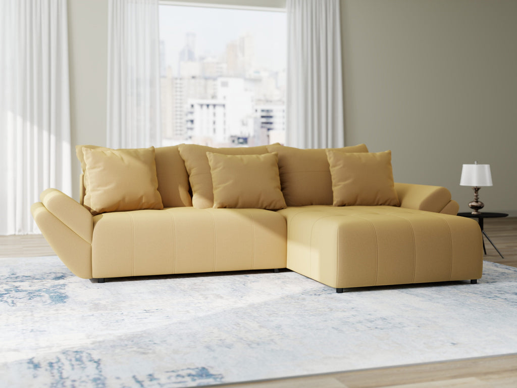 Colțar extensibil dumonde cu ladă de depozitare si sezut confortabil din spuma high-density, Berlin Royal Galben Mustar 280x185 cm II