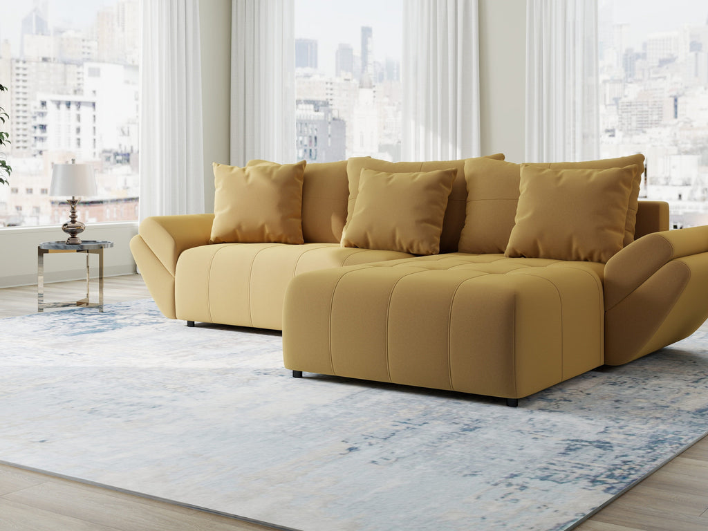 Colțar extensibil dumonde cu ladă de depozitare si sezut confortabil din spuma high-density, Berlin Royal Galben Mustar 280x185 cm II