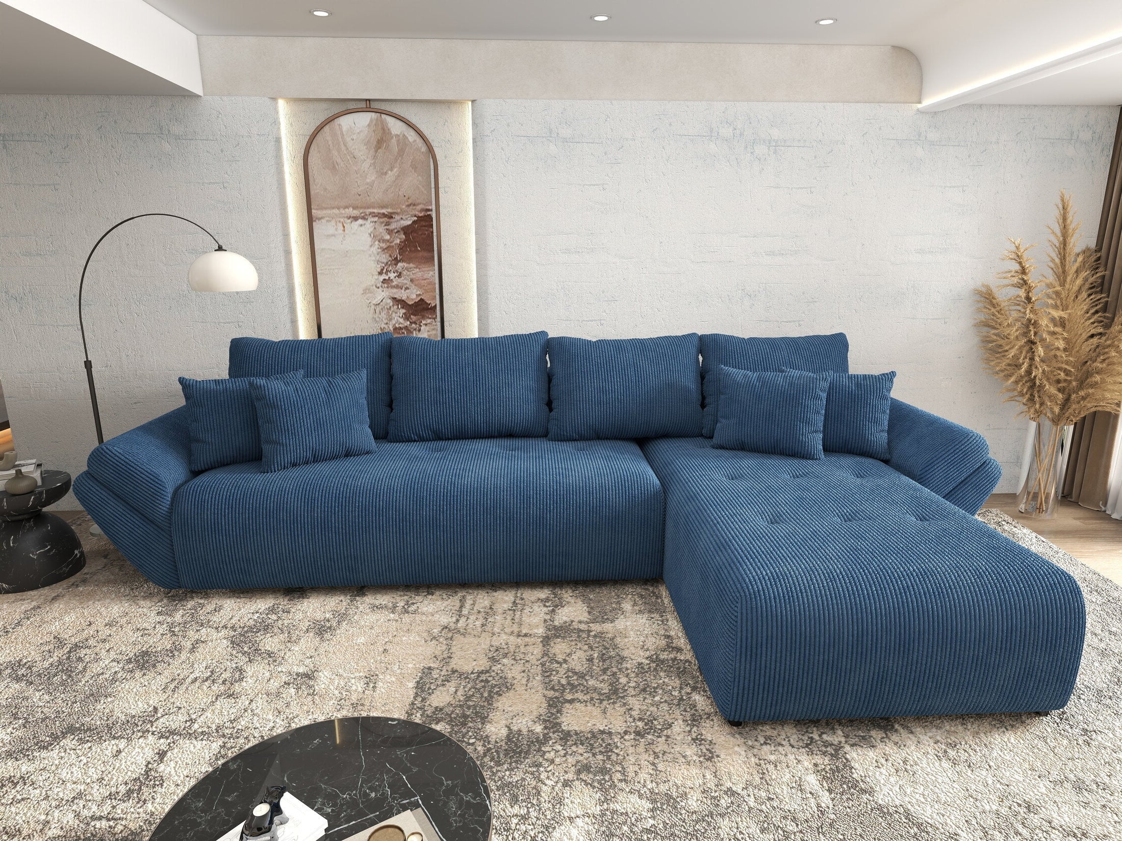 Colțar extensibil dumonde cu ladă de depozitare si sezut confortabil din spuma high-density, Berlin XL Zoom Blue 350x185 cm II
