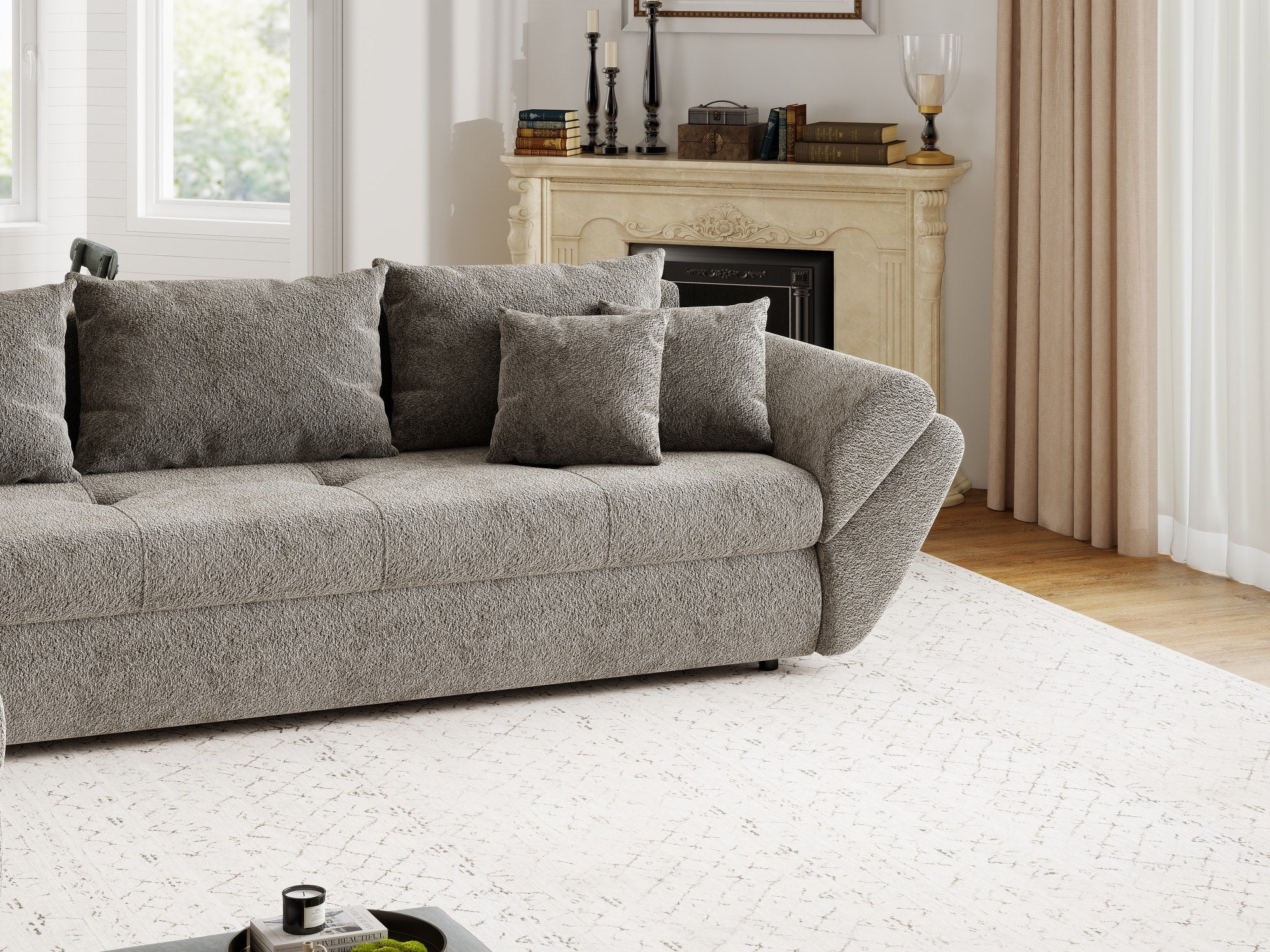Colțar extensibil dumonde cu ladă de depozitare si sezut confortabil din spuma high-density, Loana XL Arena Taupe 335x185 cm