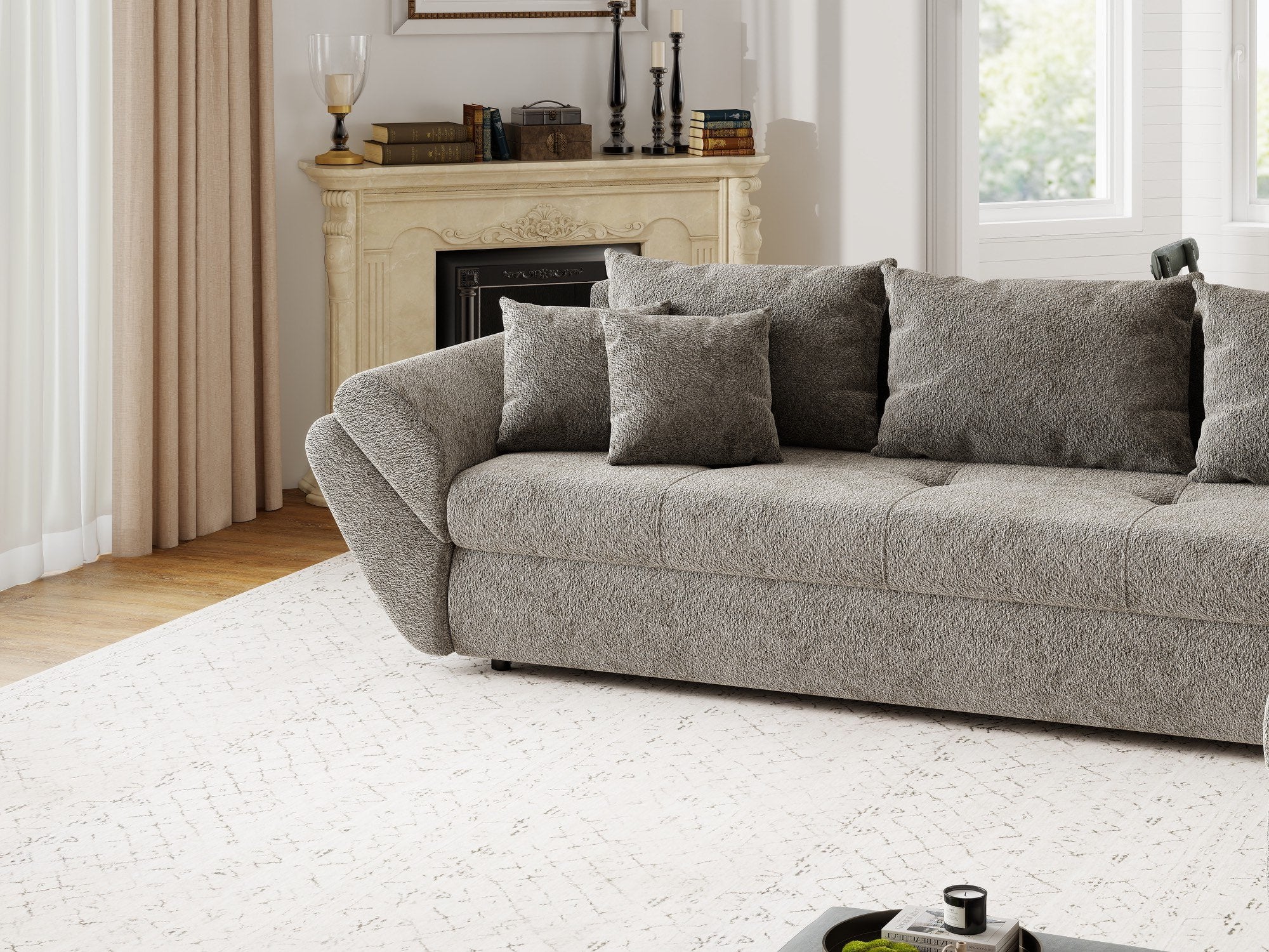 Colțar extensibil dumonde cu ladă de depozitare si sezut confortabil din spuma high-density, Loana XL Arena Taupe II 335x185 cm