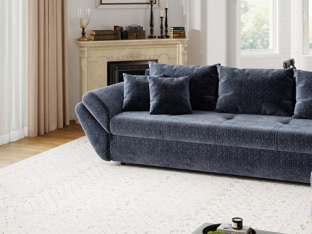 Colțar extensibil dumonde cu ladă de depozitare si sezut confortabil din spuma high-density, Loana XL Cremona Albastru II 335x185 cm