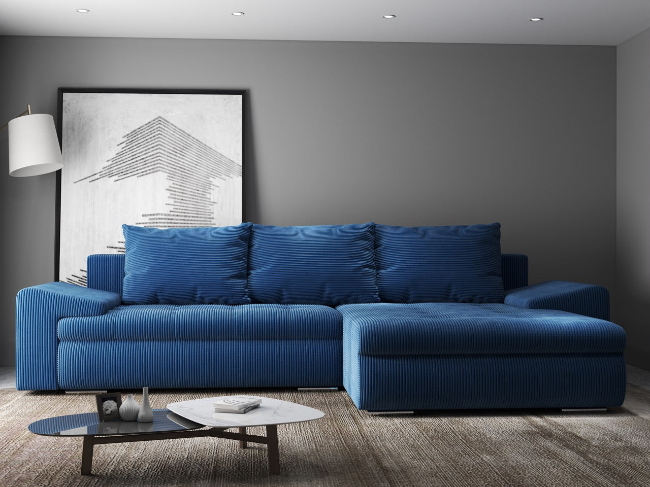 Colțar extensibil dumonde cu ladă de depozitare si sezut confortabil din spuma high-density, Leonardo Zoom Albastru 260x185 cm II
