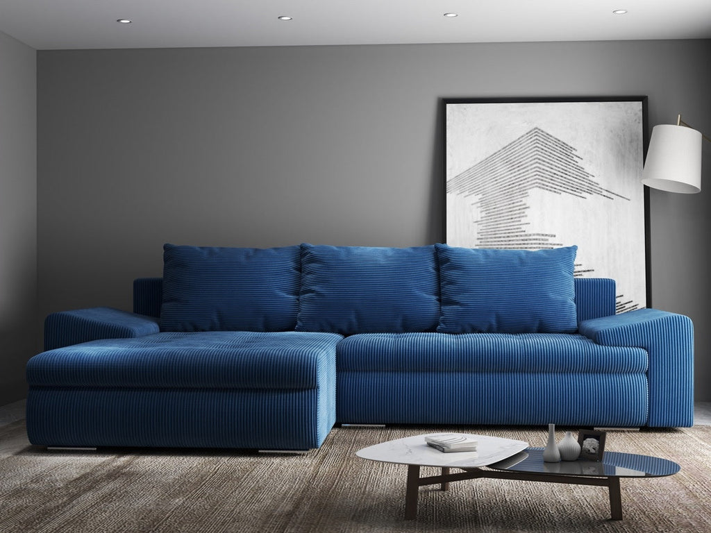 Colțar extensibil dumonde cu ladă de depozitare si sezut confortabil din spuma high-density, Leonardo Zoom Albastru 260x185 cm