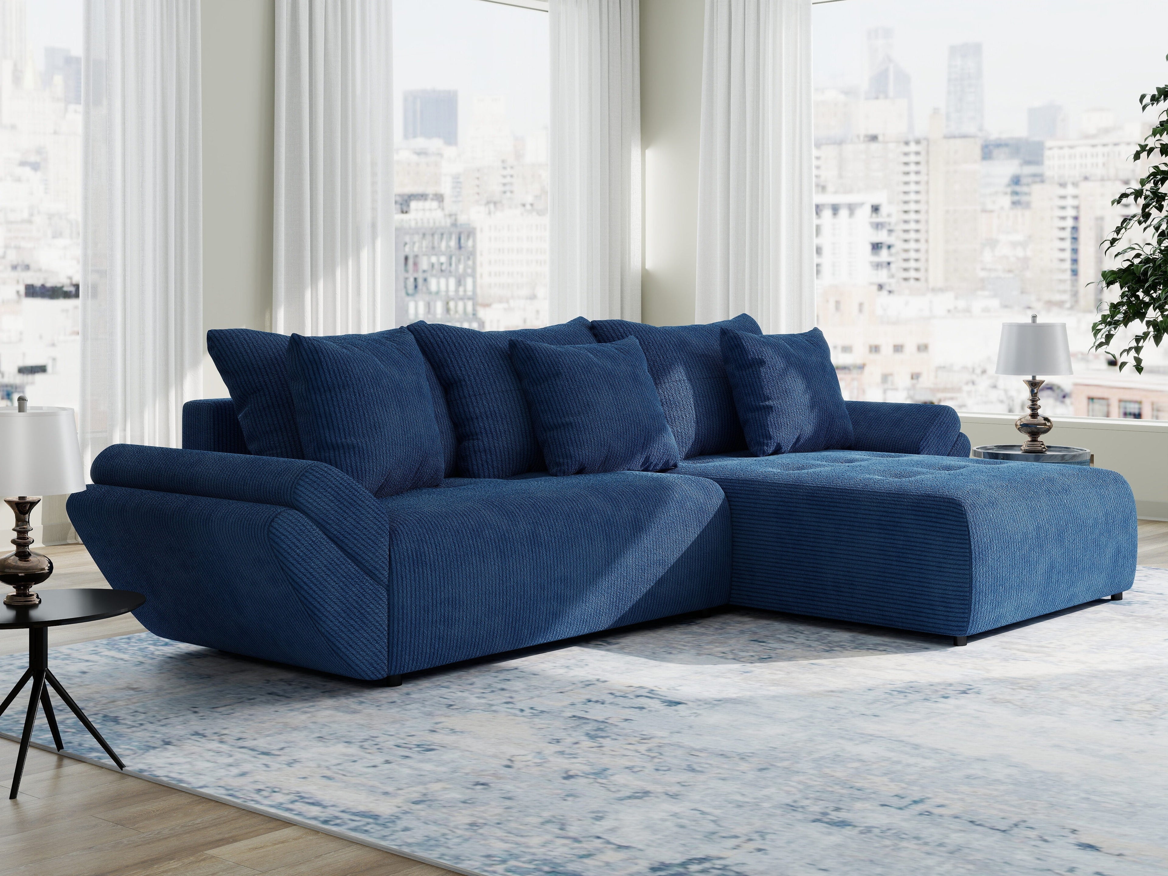 Colțar extensibil dumonde cu ladă de depozitare si sezut confortabil din spuma high-density, Berlin Zoom Albastru 280x185 cm II