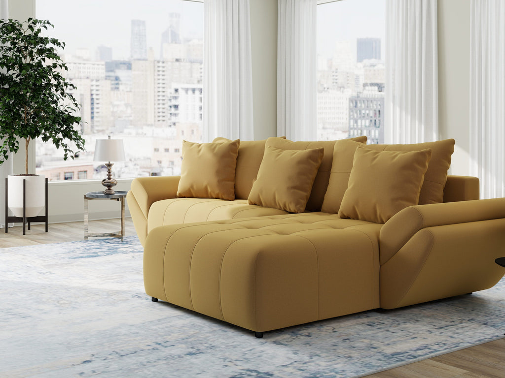 Colțar extensibil dumonde cu ladă de depozitare si sezut confortabil din spuma high-density, Berlin Royal Galben Mustar 280x185 cm II