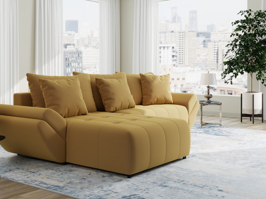 Colțar extensibil dumonde cu ladă de depozitare si sezut confortabil din spuma high-density, Berlin Royal Galben Mustar 280x185 cm
