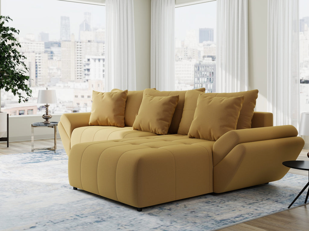 Colțar extensibil dumonde cu ladă de depozitare si sezut confortabil din spuma high-density, Berlin Royal Galben Mustar 280x185 cm II
