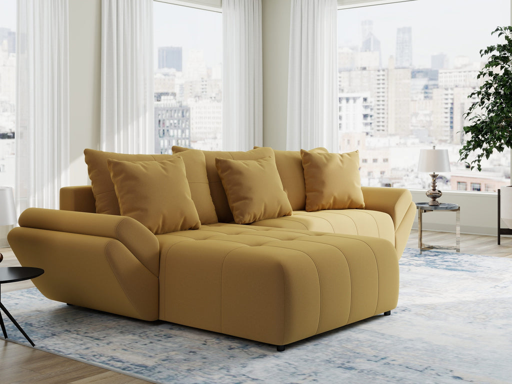 Colțar extensibil dumonde cu ladă de depozitare si sezut confortabil din spuma high-density, Berlin Royal Galben Mustar 280x185 cm