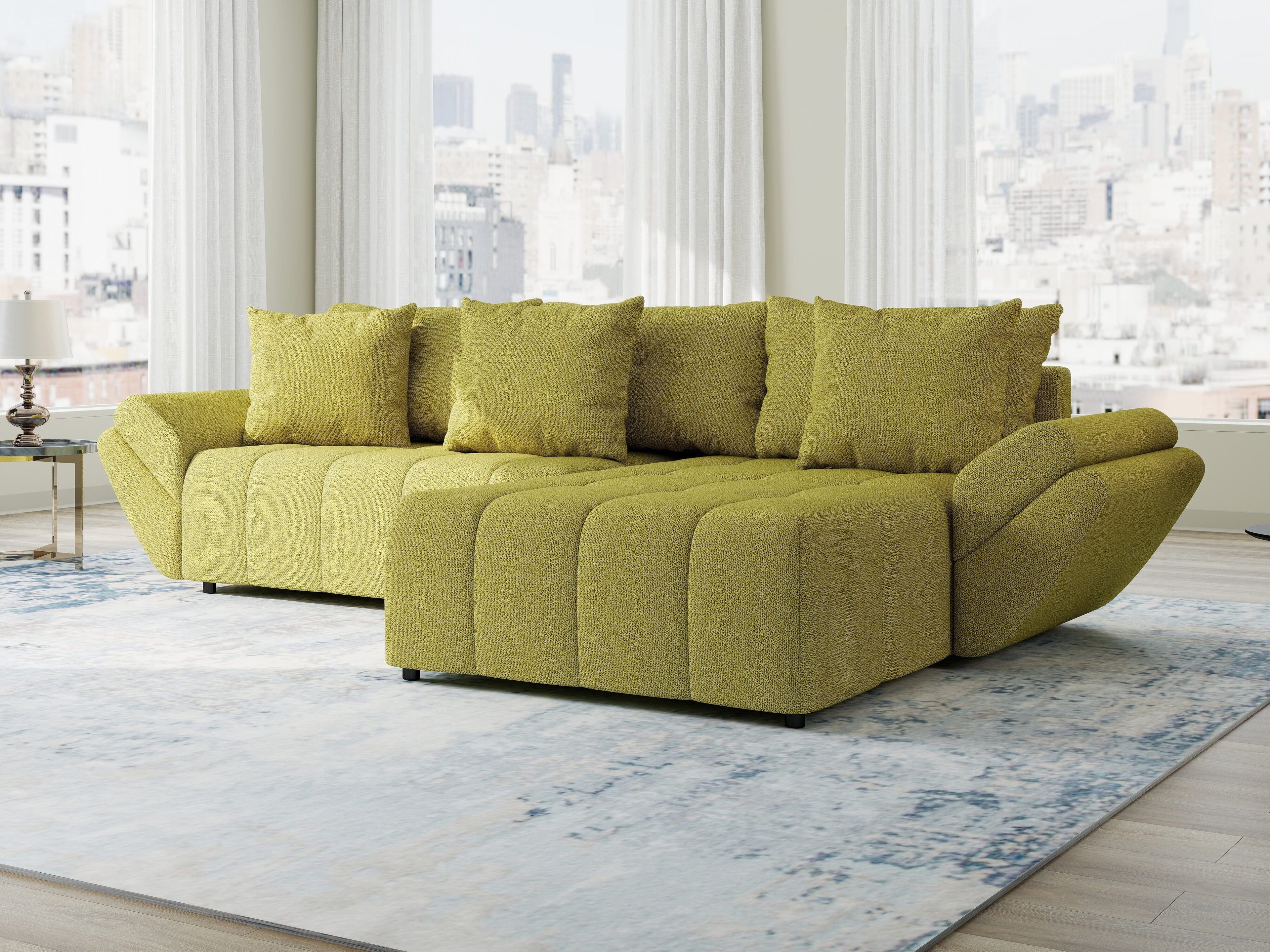 Colțar extensibil dumonde cu ladă de depozitare si sezut confortabil din spuma high-density, Berlin Enjoy Verde 280x185 cm II